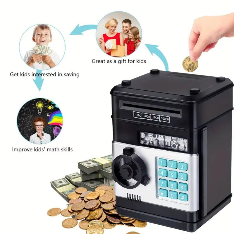 Electronic Piggy Bank Automatic Mini Safe Coins Cash Saving Money Box Password Counter Code Key Lock Coin Bank ATM Child Gift